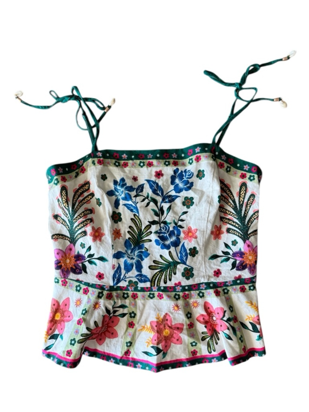 House of Harlow Floral Linen Blend Peplum Top Sleeveless Cottage Boho - Picture 2 of 7
